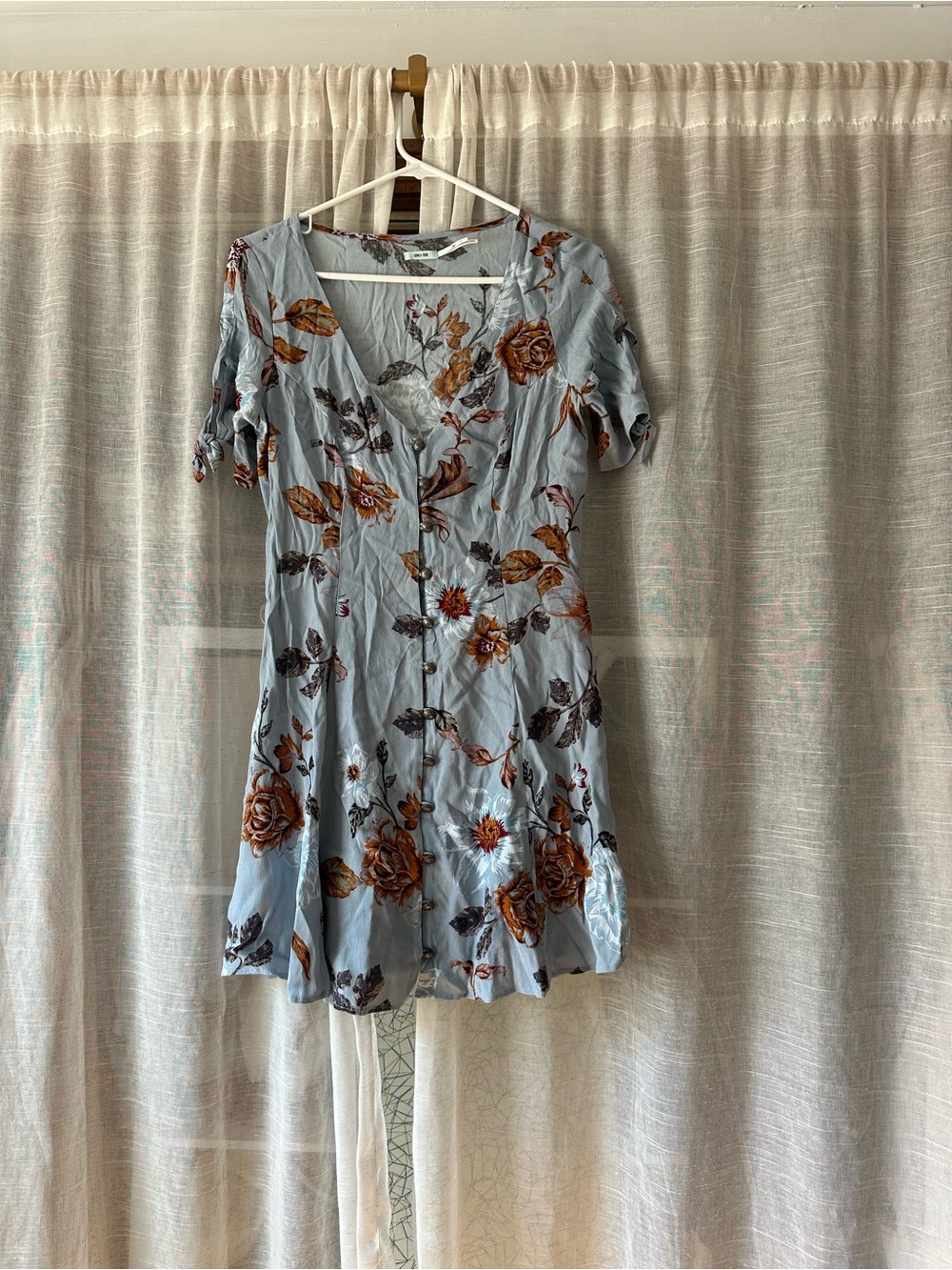 Urban Outfitters Kimchi Blue Pale Blue Floral Button-Front Mini Dress